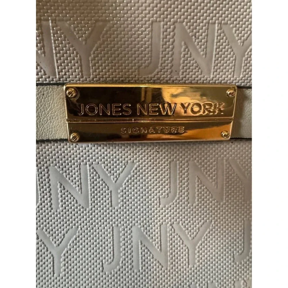 Jones New York Signature Gray Embossed JNY Logo Satchel Handbag Gold Hardware